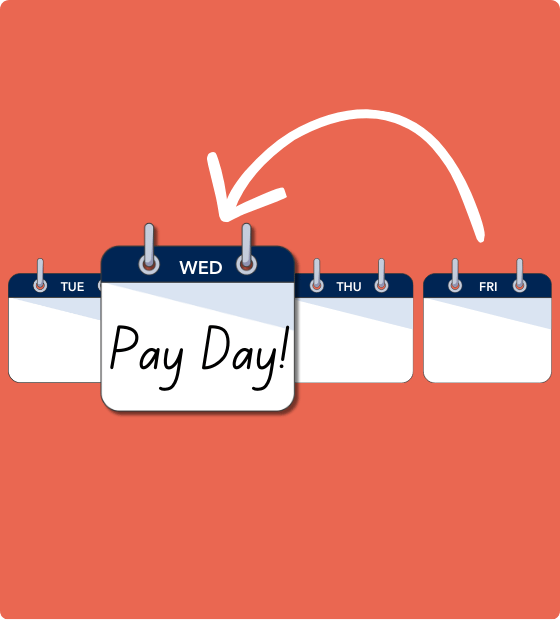 Calendar showing getting paid 2 days early
