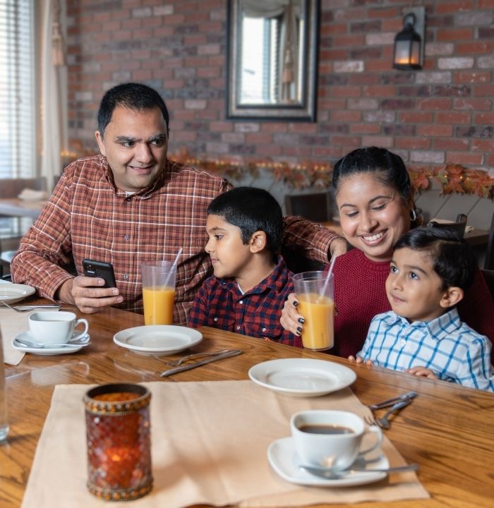 Family eating at restaurant