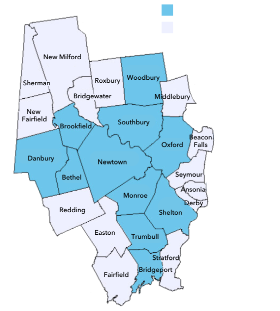 Map of branch and neighboring towns in Connecticut