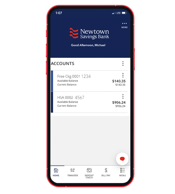 Phone with Newtown Savings Bank App