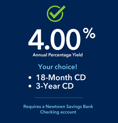 Picture of 4.00% APY 18 month or 3 year CD with checking.