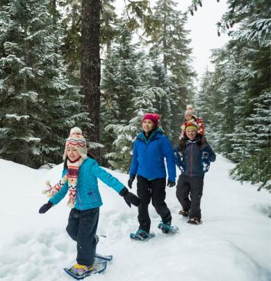 Family walking in snowshoes