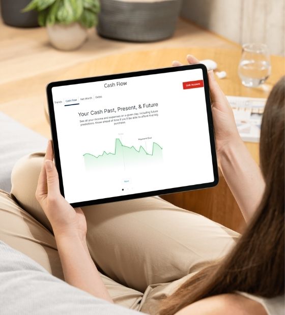 Person on iPad viewing Cash Flow from app